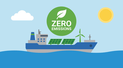 Naklejka premium Electric Cargo Ship Crossing Ocean With Zero Emissions
