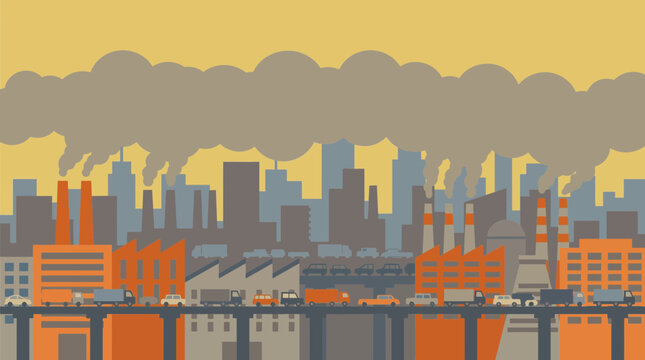 Smog Over Megacity From Vehicle and Industrial Emissions
