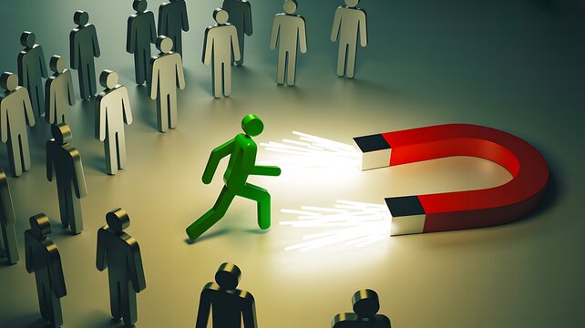 Talent recruitment and employee attraction concept with magnet drawing standout candidate