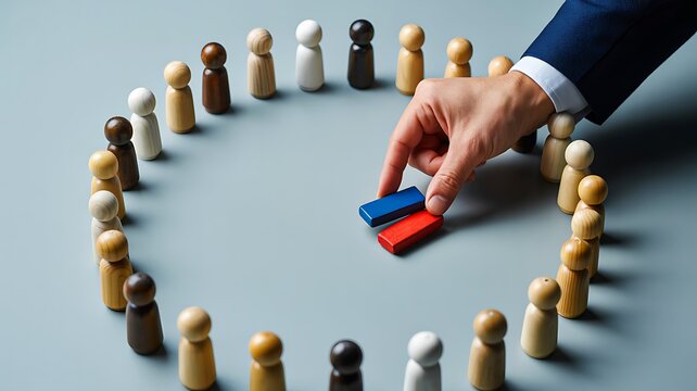 6. Title: Customer attraction and audience targeting concept with magnet and people figures