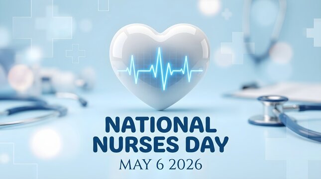 National Nurses Day celebration with heart ECG medical symbol on blue background May 2012