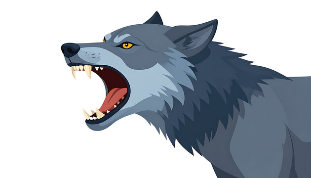 Pixel art wolf snarling with mouth open showing fangs, aggressive predator illustration