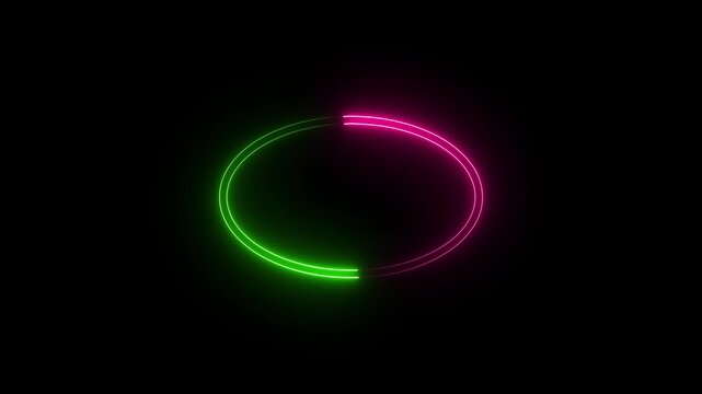 Bright neon circular line frame repetitive animation on black background. Neon light trail circle- Gradient neon circle frame loading icon animation. Cyan circle glow border concept blinking lines.