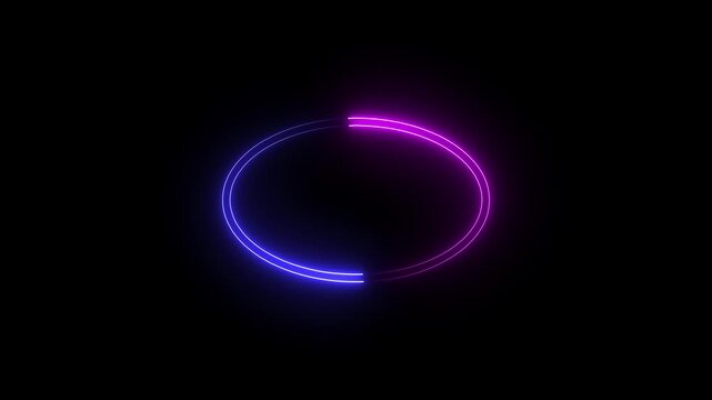 Bright neon circular line frame repetitive animation on black background. Neon light trail circle- Gradient neon circle frame loading icon animation. Cyan circle glow border concept blinking lines.