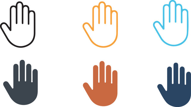Open Hand Palm Icon Set &ndash; Stop Gesture, Warning and Safety Vector Symbols.  Symbol of warning, control and attention. Ideal for safety signs, user interface elements.-stock vector