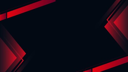 ​A modern, dark abstract background featuring a sleek dark navy or black base. The design is accented with vibrant, glowing red geometric elements, including sharp diagonal overlapping stripes on the  © Perdani