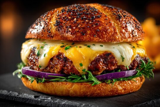 delicious gourmet burger with melted cheese