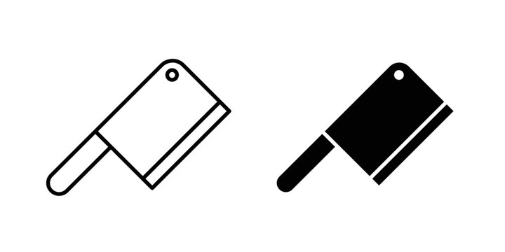 A clean and modern butcher knife symbol in two styles &mdash; outline and solid black. Ideal for butcher shops, meat processing businesses, culinary branding, food preparation guides and restaurant menus.