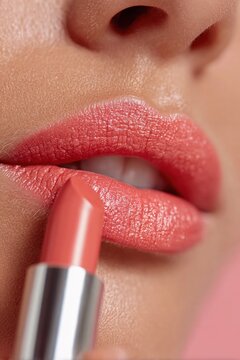 close-up of lips applying lipstick
