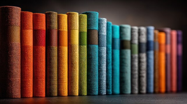colorful vintage books lined up on shelf