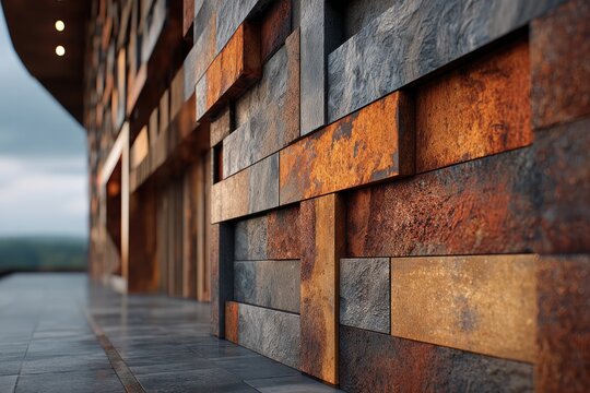 rusty metal panels on modern building exterior