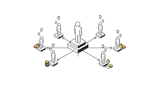Centralized network communication with team members illustration.