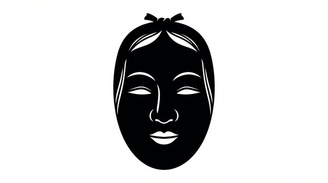 Traditional japanese noh theater mask silhouette illustration with japanese