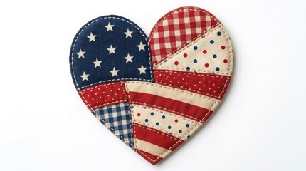 Obraz premium Handcrafted American Flag Heart Patch on White Background