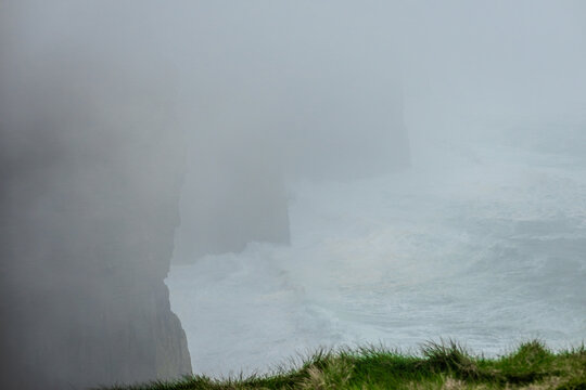 Fog Shrouded Cliffs Of Moher Atlantic Coast
