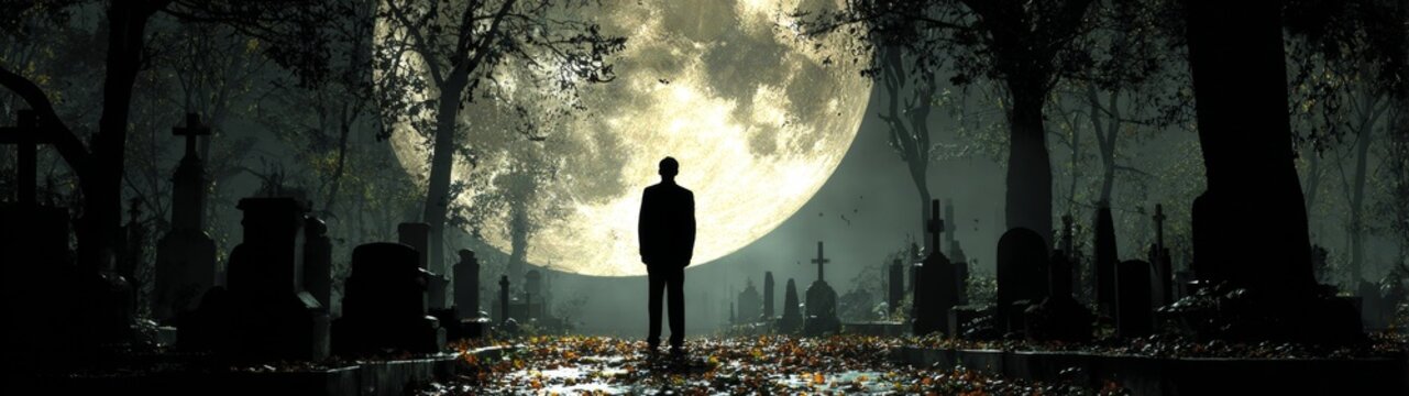 Cemetery specter: the night of the living dead. Provocative pose