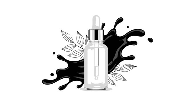 Clear glass cosmetic dropper bottle.