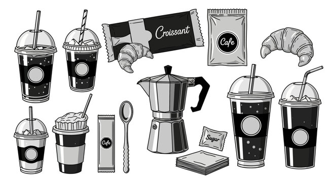 Coffee drinks and breakfast items.
