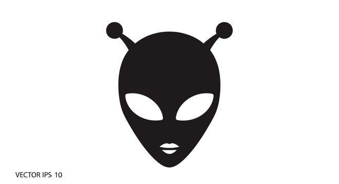 Alien Head Icon Silhouette, Extraterrestrial UFO Symbol, Space Visitor