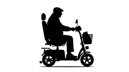 Silhouette of a senior man riding a mobility scooter with mobility, silhouette © Create of God
