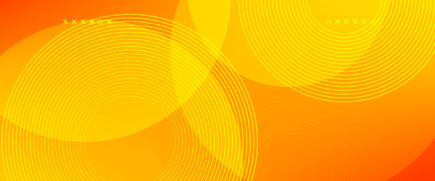 Abstract orange and yellow gradient background with geometric circles and thin lines, modern energetic vector illustration