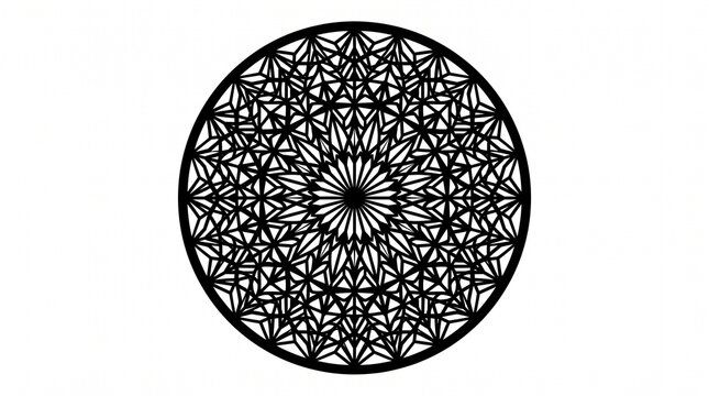Intricate black circular mandala pattern design on isolated white background