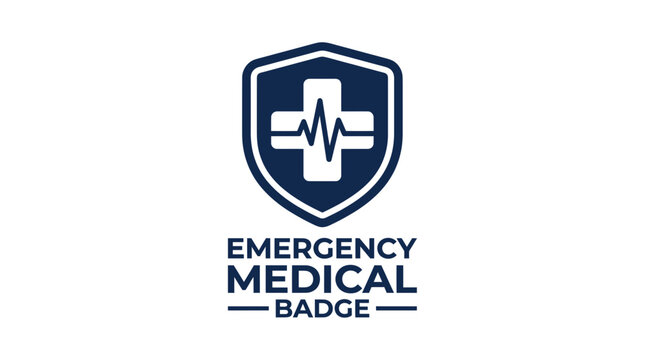 Emergency Medical Badge Logo - Healthcare Symbol with Heartbeat Line
