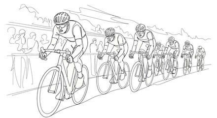 Obraz premium Cycling Race Illustration: Cyclists Competing in a Peloton