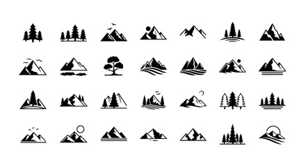 Fototapeta premium Mountain icons in black and white.