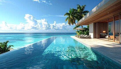 Obraz premium A serene infinity pool overlooking a vast ocean from a modern house (1)