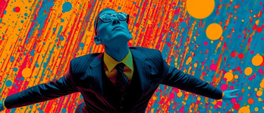 Harnessing virtual intelligence for economic expansion. Colorful surrealism. Dynamic business strategy showcasing virtual agi and financial growth. Daring imagery. Advertising photo.