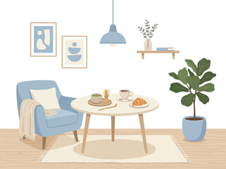 Fototapeta premium vector croissant, coffee and favorite matcha on the table