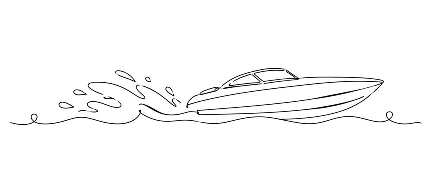 Fast speedboat creating waves on the water, symbolizing adventure, recreation, travel, and marine transportation.