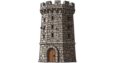 Medieval Stone Castle Tower with Wooden Door and Arrow Slits © fadli