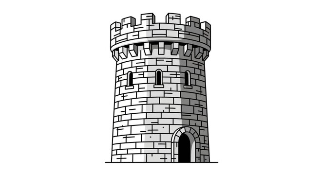 Medieval Stone Tower, Castle Turret, Fortress Wall, Defense Architecture, Historical Landmark