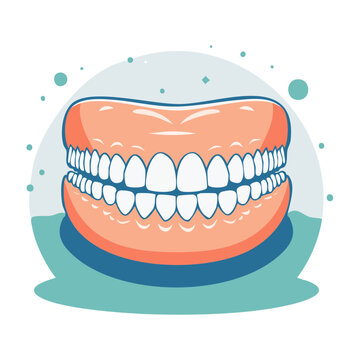 Flat design illustration of dentures with white teeth