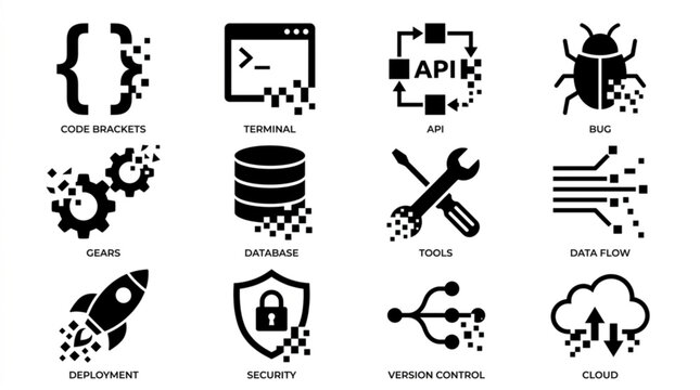Software development icons for coding deployment
