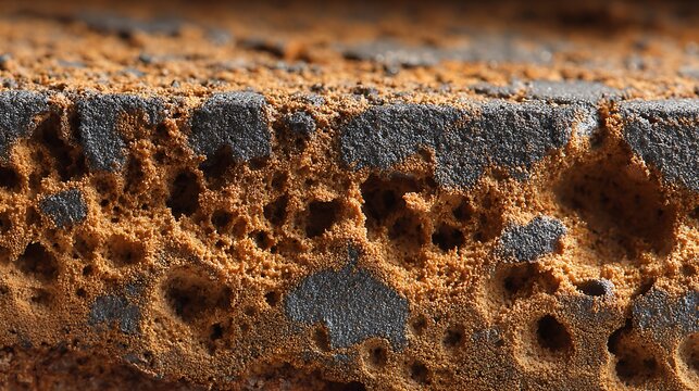 Macro view of porous sponge-like material texture.