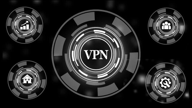 Advanced vpn cyber security interface featuring animated hud digital network protection data encryption hud, secure internet connection visualization, and futuristic tech ui overlay