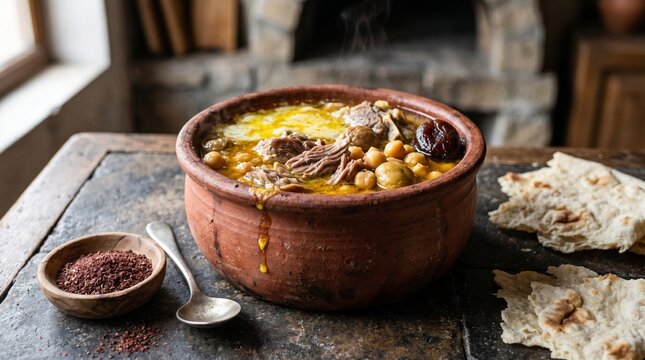 Traditional Azerbaijani Shaki Piti Lamb Stew in Earthenware Pot