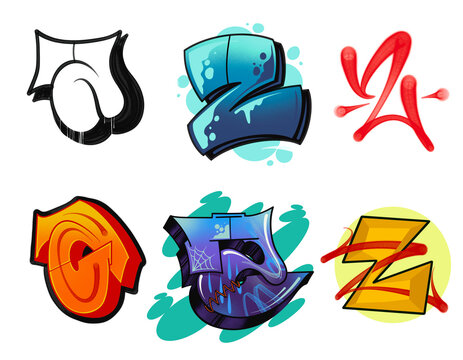 Graffiti alphabeth letters font logo lettering patch enamel pin sticker design street art mural tagging handstyle Set vector 