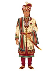 Obraz premium Handsome indian groom vector wearing traditional wedding sherwani