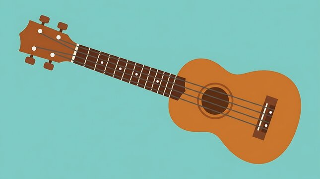 Wooden acoustic ukulele on a turquoise background