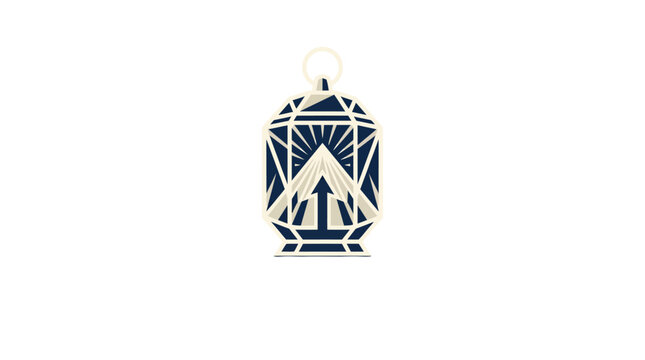 Geometric mountain pendant with blue background.