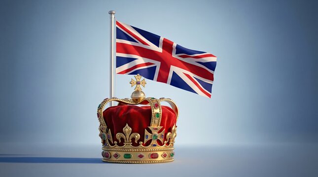Imperial state crown with british flag on a blue background