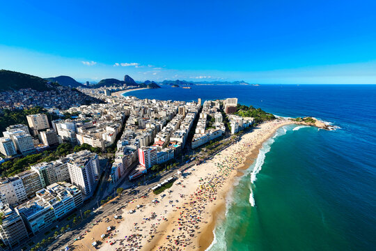 Aerial View of Scenic Rio de Janeiro Coast With Ipanema and Copacabana Beaches and Arpoador Rock