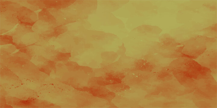 Abstract orange and yellow grunge background with vintage floral pattern, fiery red smoke clouds, and watercolor paint texture