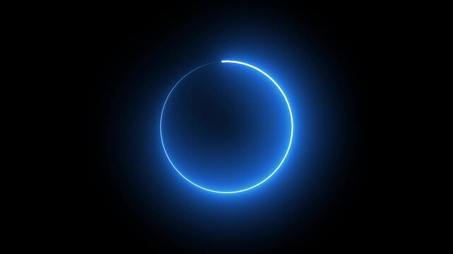 Incomplete Blue Neon Circle with a Glowing Aura on a Black Background ring shape