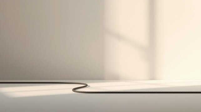 Chain on the floor, zig-zag pattern, light and shadow, minimalist interior