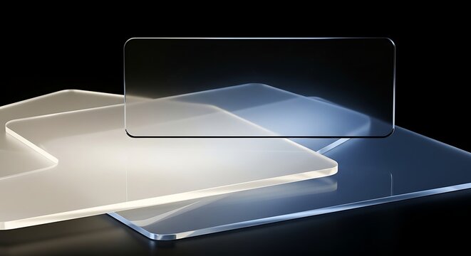 A stack of clear glass plates on a black surface